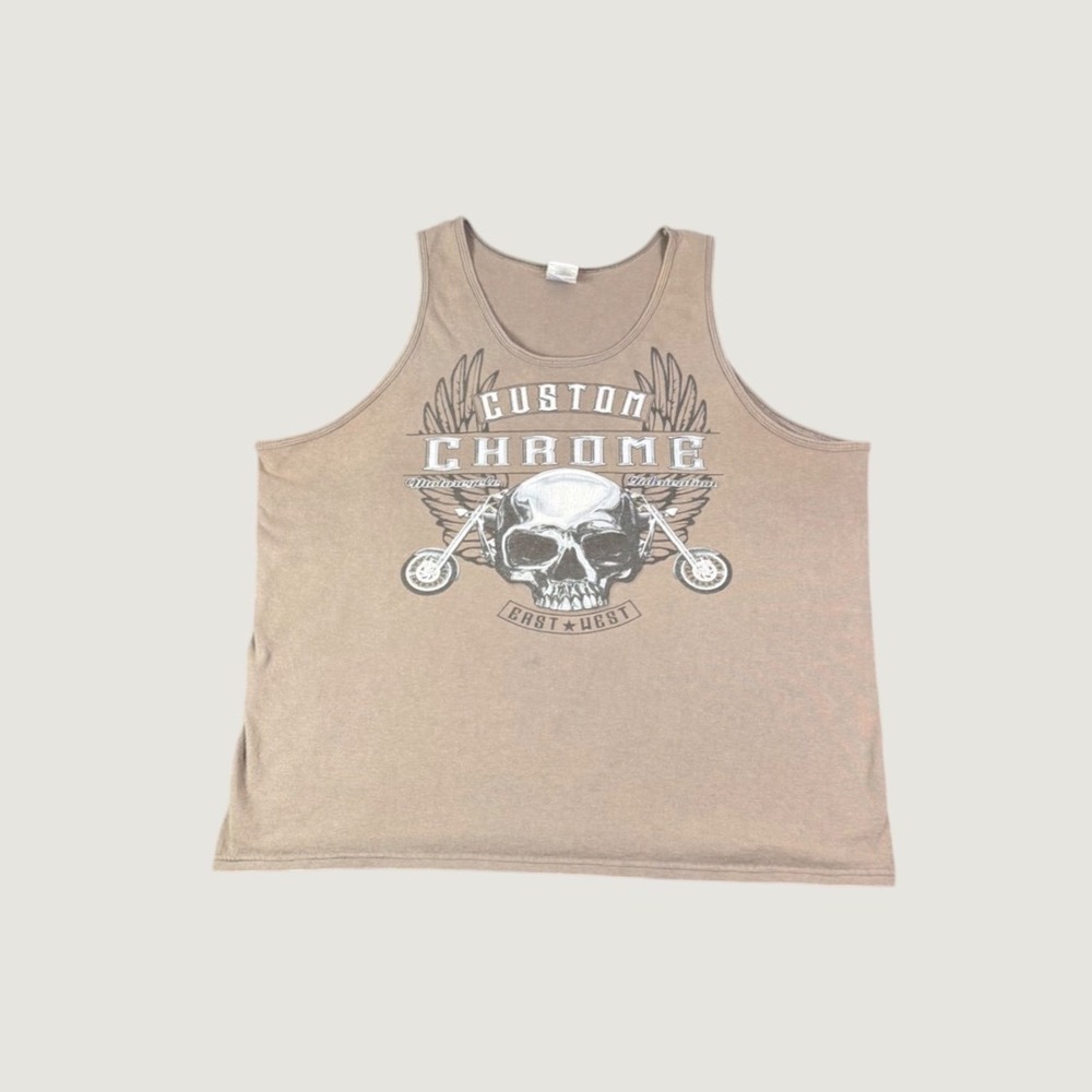 Gildan Custom Chrome Motorcycle Fabrication Skull Tank Top Mens XL Brown